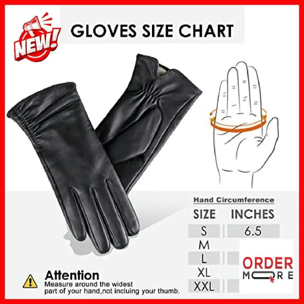Women's Lambskin Leather Touchscreen Gloves, Cashmere Lined, Winter Driving